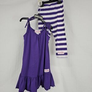 Ruffle Girl Purple White Striped Pants Girls Size 7 Solid Tank Summer Cute